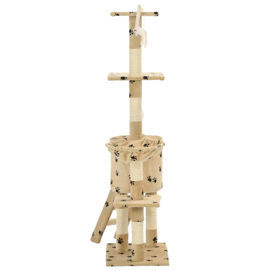 Albero per Gatti e Tiragraffi Sisal 138 cm Zampe Stampate Beige — miniatura 4 di 7
