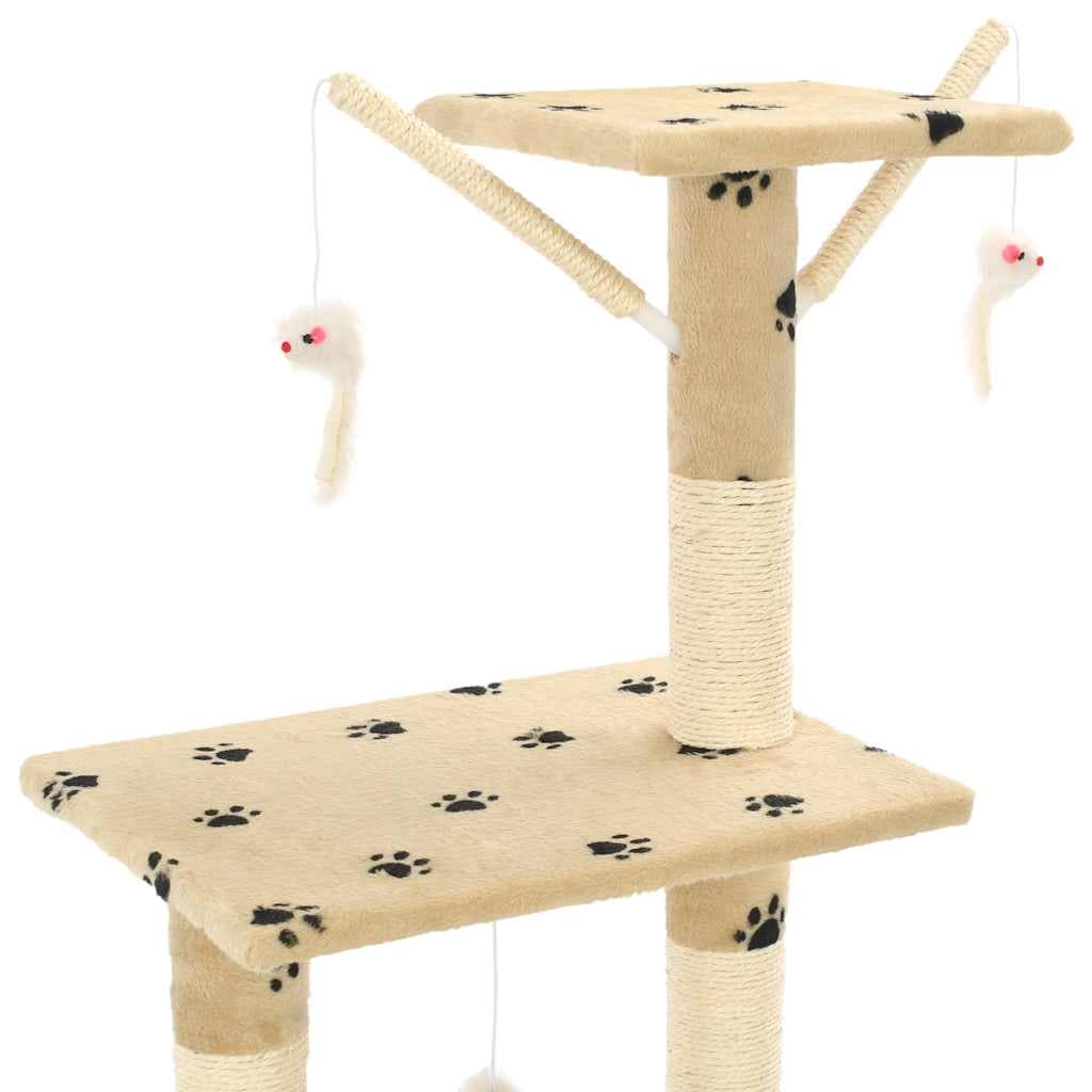 Albero per Gatti e Tiragraffi Sisal 138 cm Zampe Stampate Beige — miniatura 5 di 7