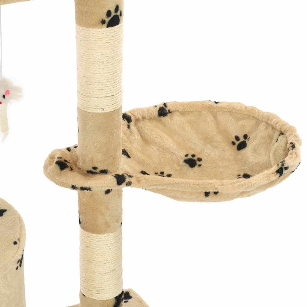 Albero per Gatti e Tiragraffi Sisal 138 cm Zampe Stampate Beige — miniatura 6 di 7