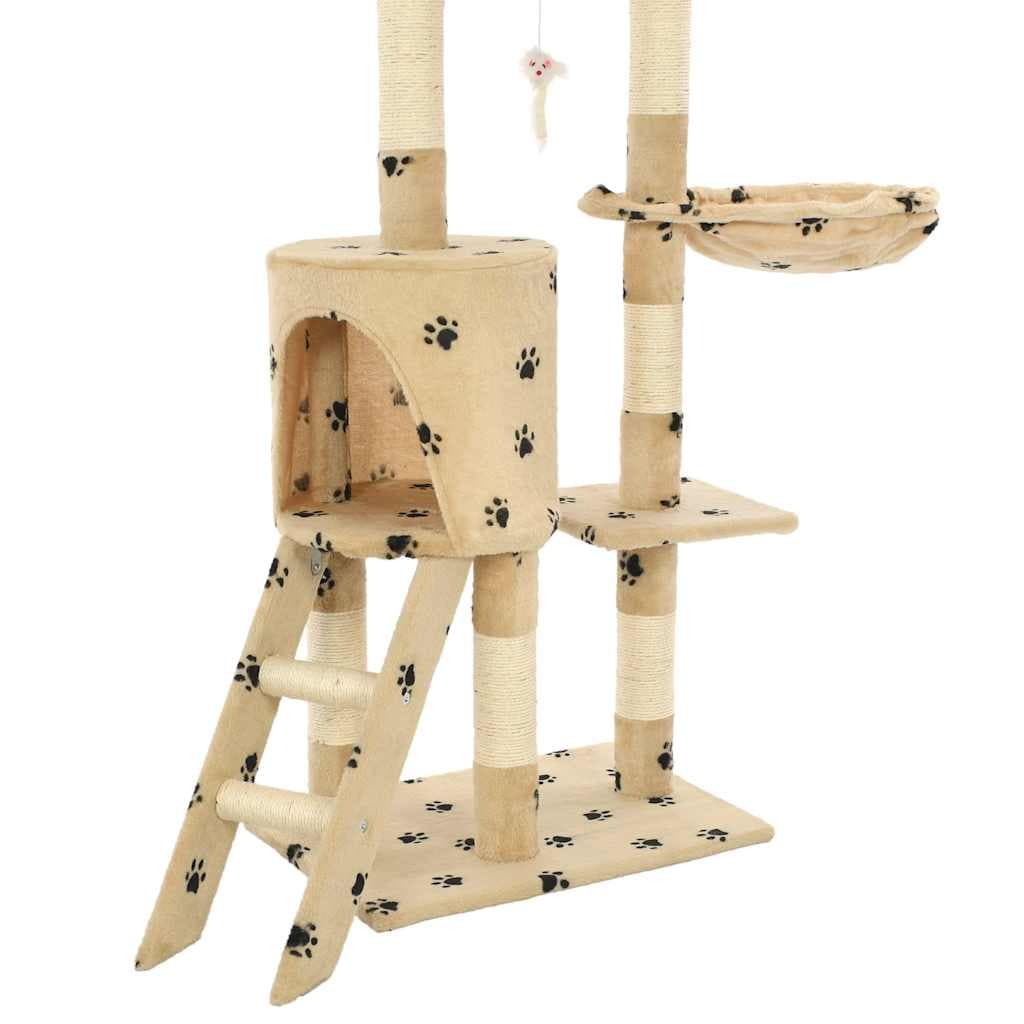 Albero per Gatti e Tiragraffi Sisal 138 cm Zampe Stampate Beige — miniatura 7 di 7