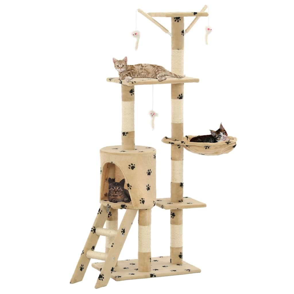 Albero per Gatti e Tiragraffi Sisal 138 cm Zampe Stampate Beige — miniatura 1 di 7