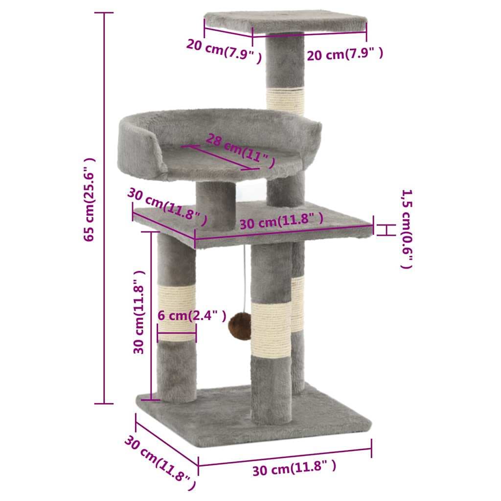 Albero per Gatti con Tiragraffi in Sisal 65 cm Grigio — miniatura 4 di 4