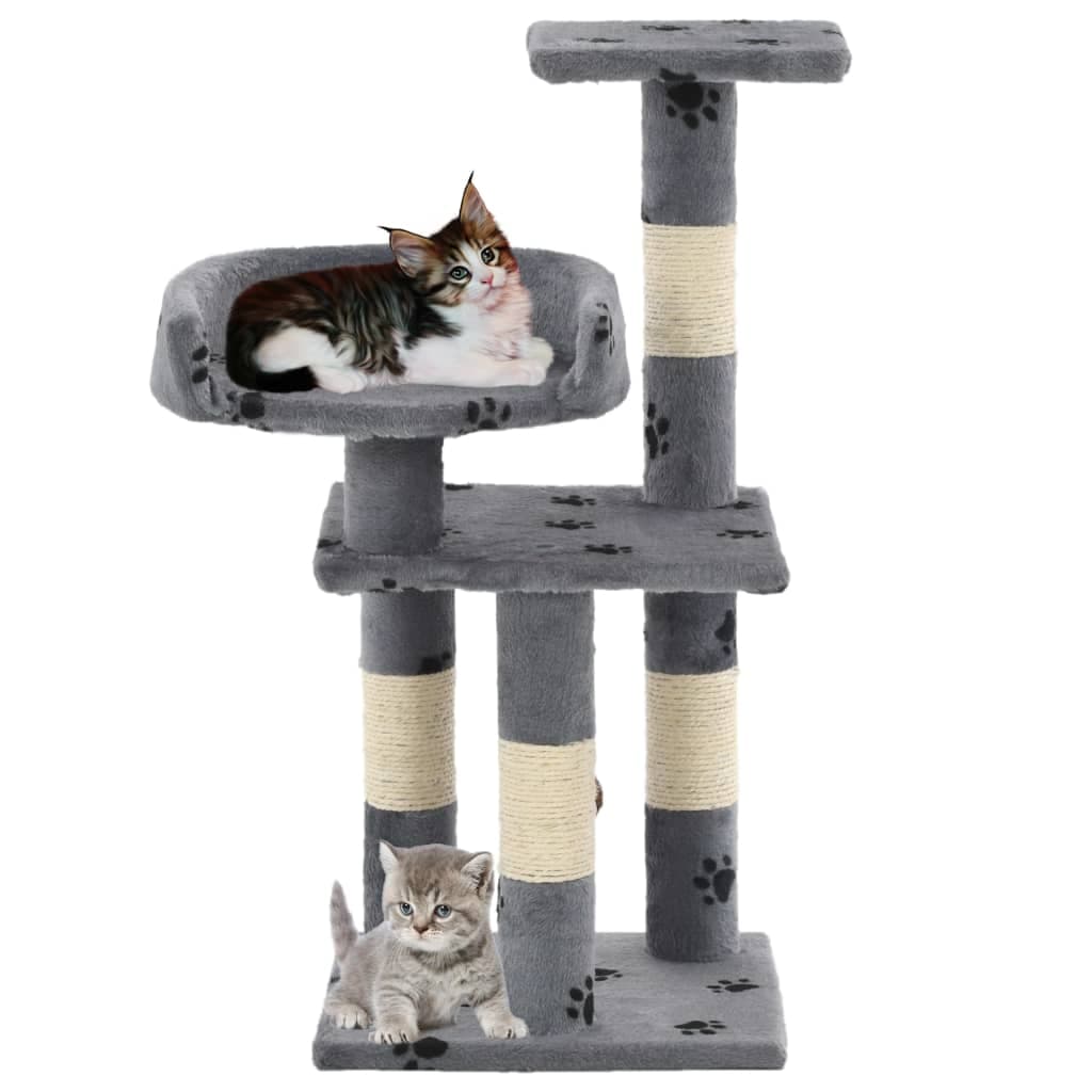 Albero per Gatti Tiragraffi in Sisal 65 cm Zampe Stampate Grigio — miniatura 1 di 4