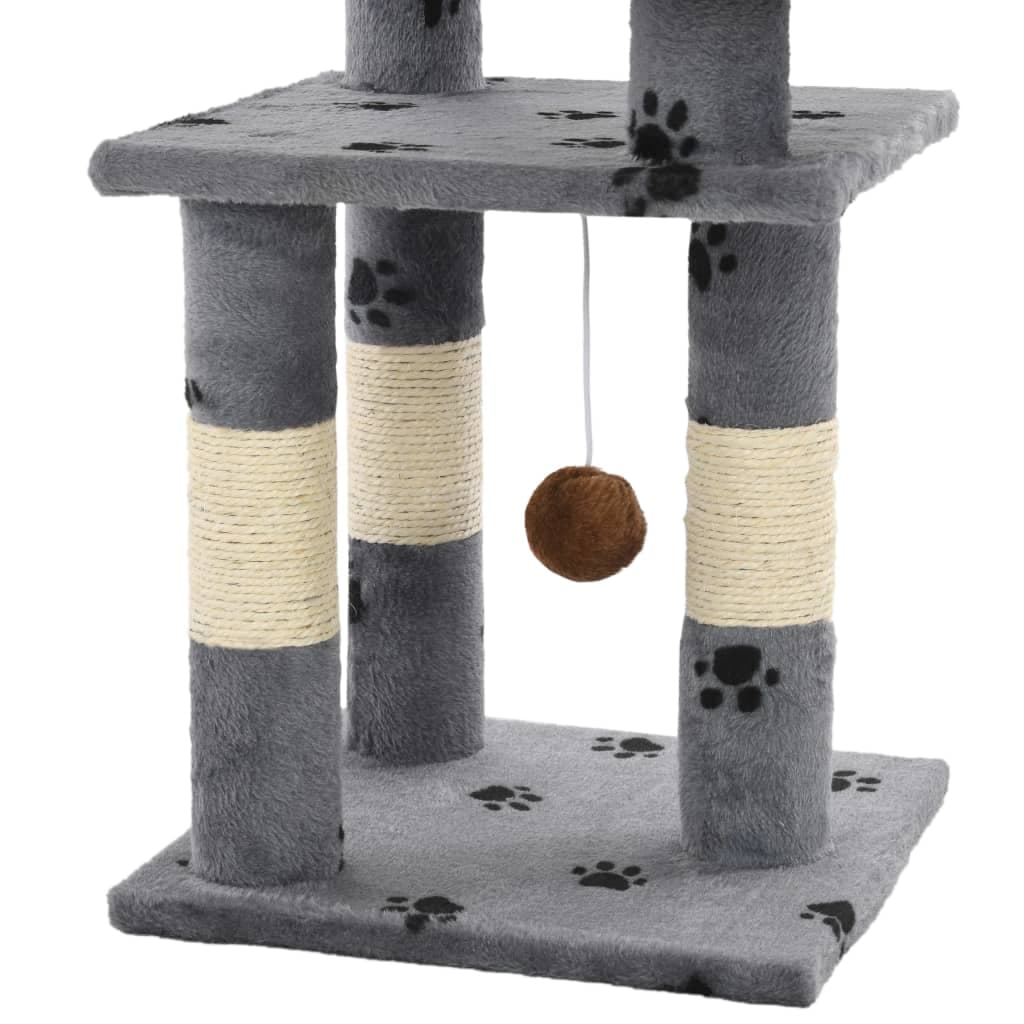 Albero per Gatti Tiragraffi in Sisal 65 cm Zampe Stampate Grigio — miniatura 3 di 4