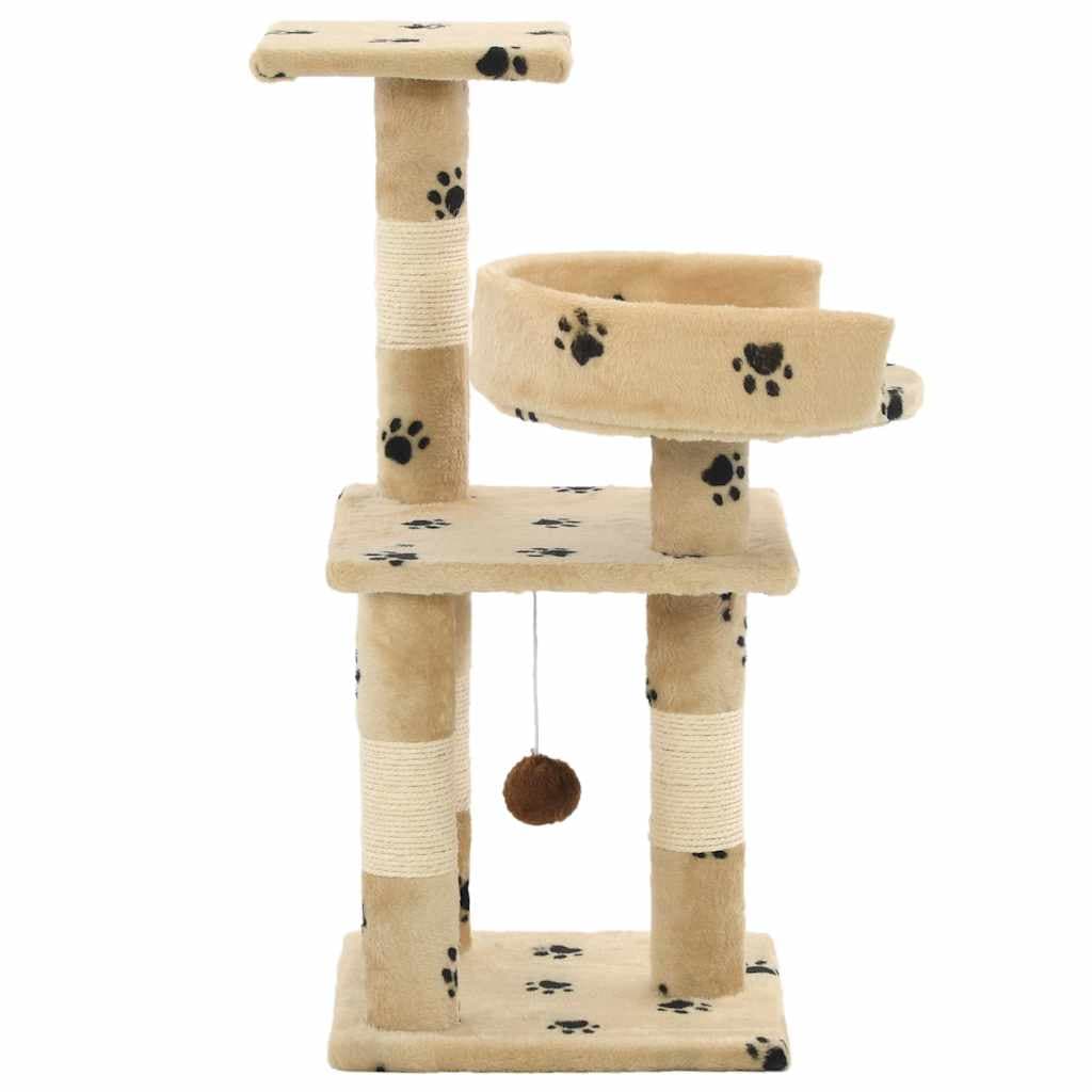 Albero per Gatti Tiragraffi in Sisal 65 cm Zampe Stampate Beige — miniatura 2 di 4