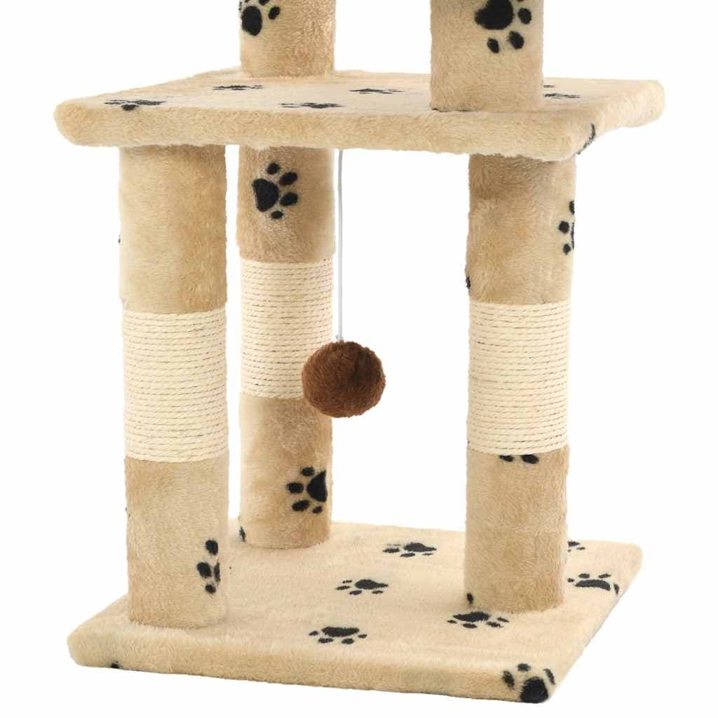 Albero per Gatti Tiragraffi in Sisal 65 cm Zampe Stampate Beige — miniatura 3 di 4