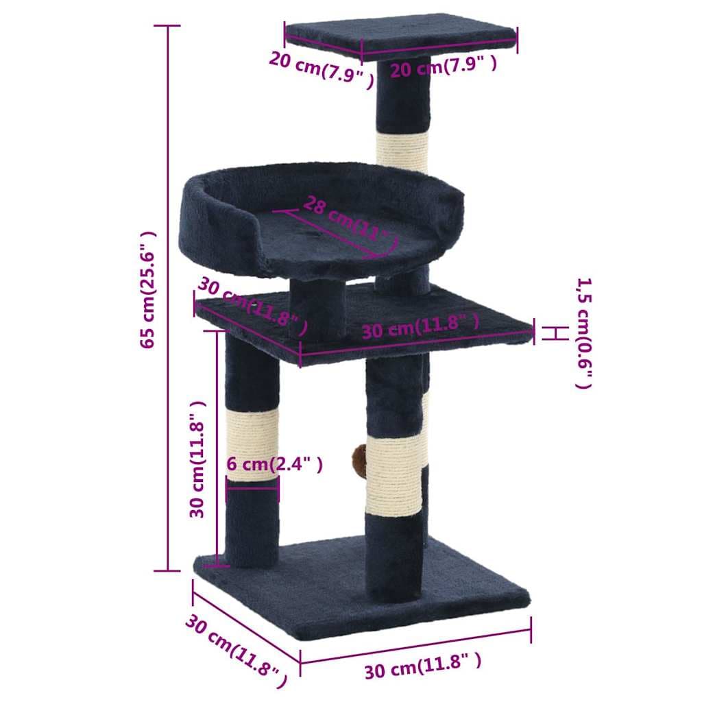 Albero per Gatti con Tiragraffi in Sisal 65 cm Blu — miniatura 4 di 4