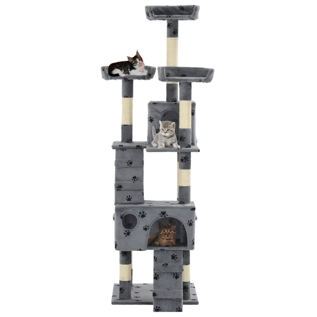 Albero per Gatti Tiragraffi Sisal 170 cm Zampe Stampate Grigio — miniatura 1 di 5