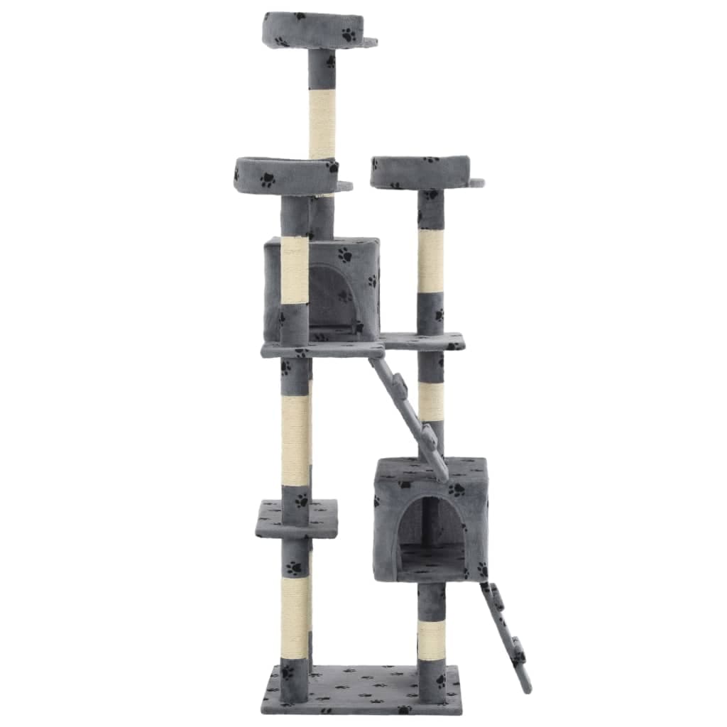 Albero per Gatti Tiragraffi Sisal 170 cm Zampe Stampate Grigio — miniatura 2 di 5