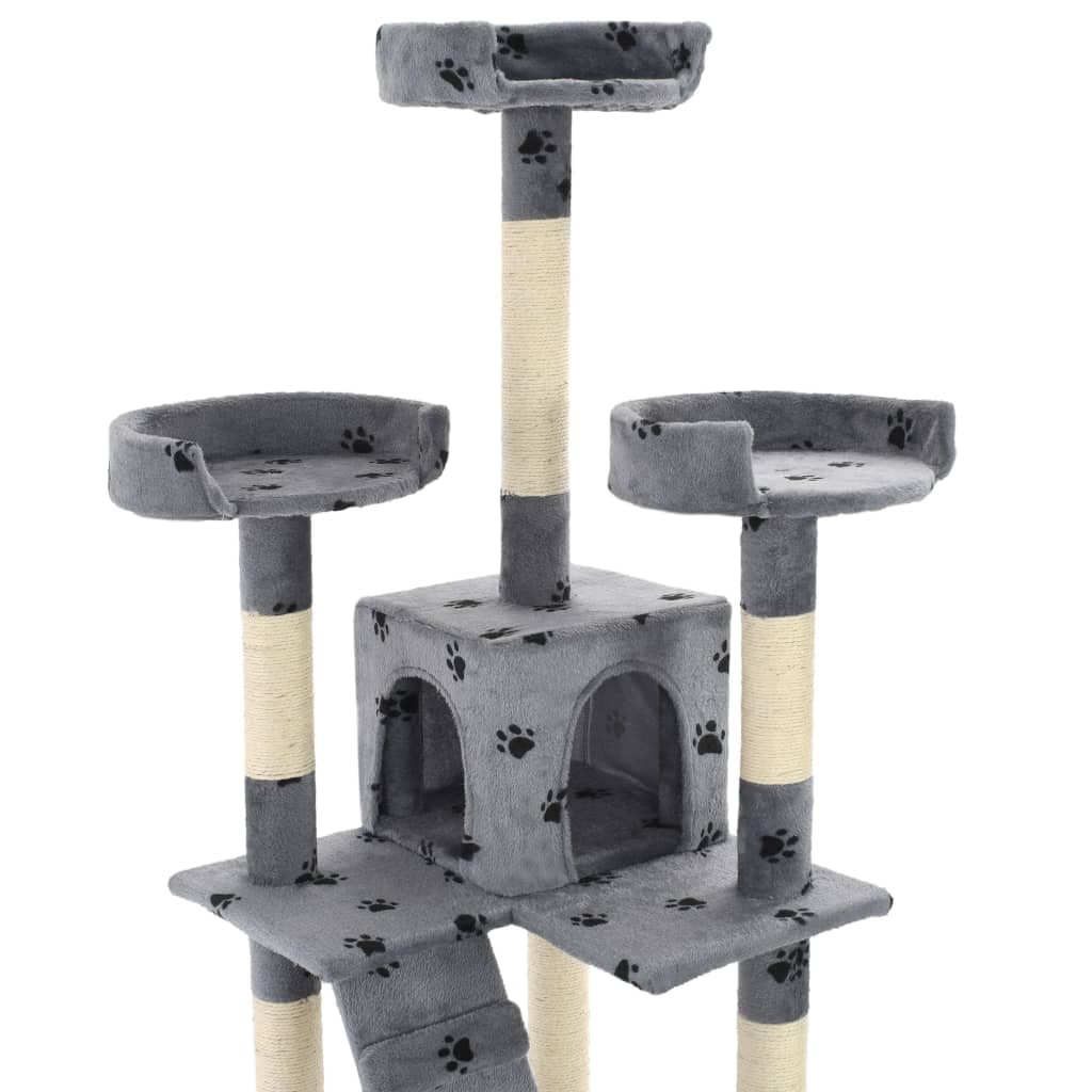 Albero per Gatti Tiragraffi Sisal 170 cm Zampe Stampate Grigio — miniatura 3 di 5