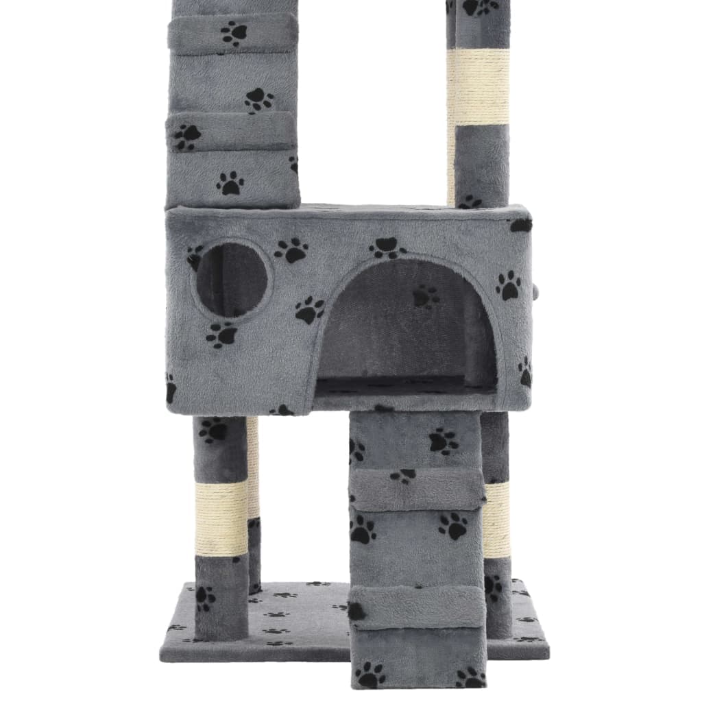 Albero per Gatti Tiragraffi Sisal 170 cm Zampe Stampate Grigio — miniatura 4 di 5