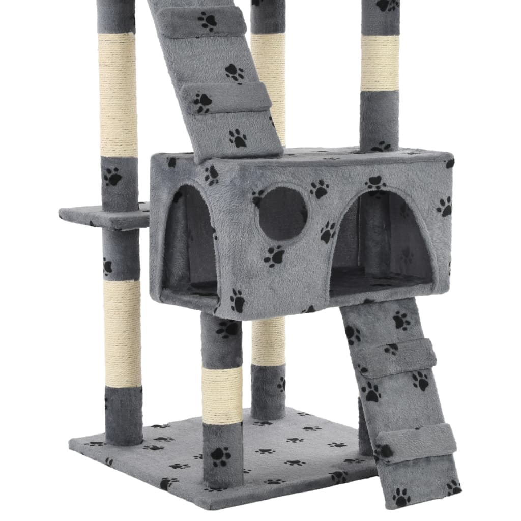 Albero per Gatti Tiragraffi Sisal 170 cm Zampe Stampate Grigio — miniatura 5 di 5