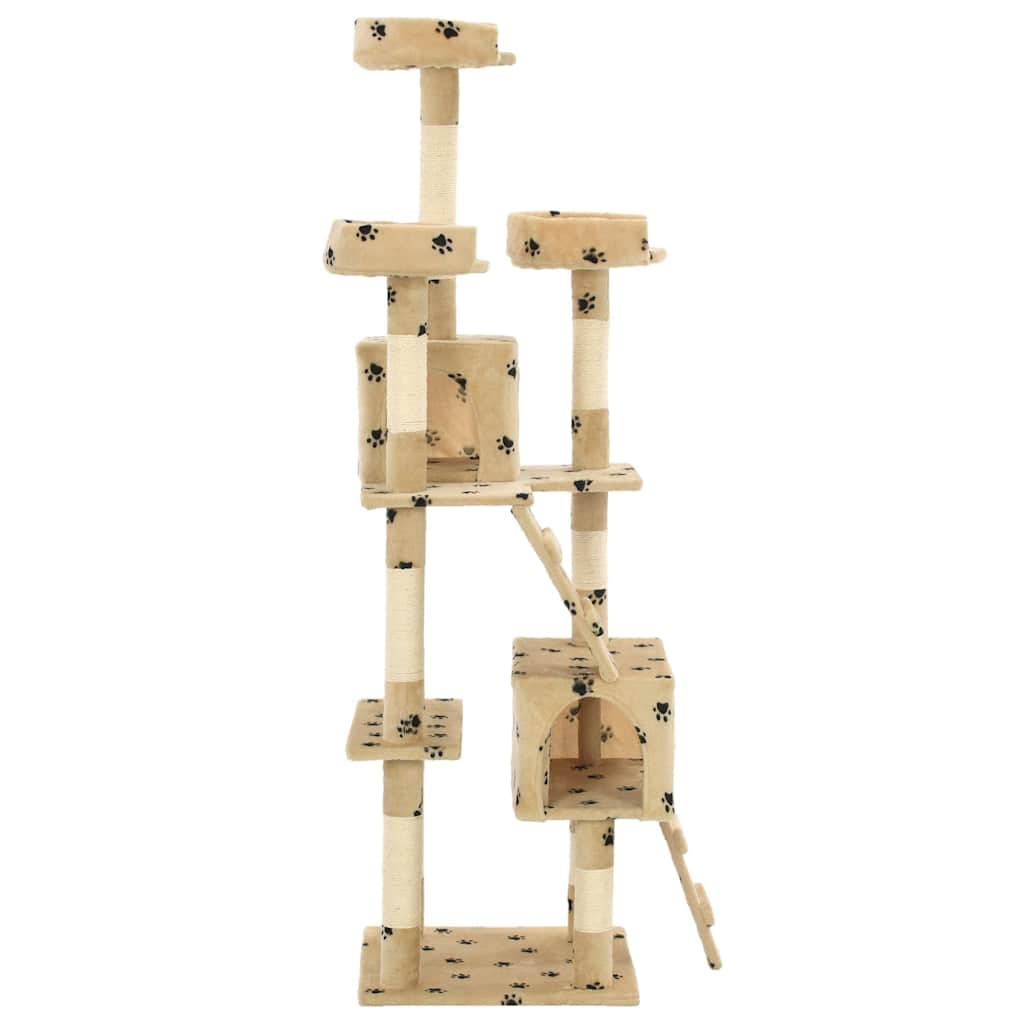 Albero per Gatti Tiragraffi Sisal 170 cm Zampe Stampate Beige — miniatura 2 di 5