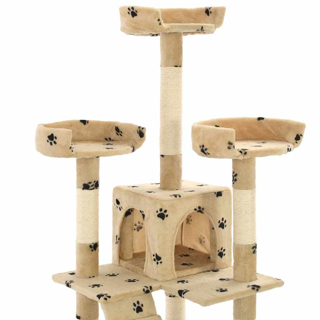 Albero per Gatti Tiragraffi Sisal 170 cm Zampe Stampate Beige — miniatura 3 di 5