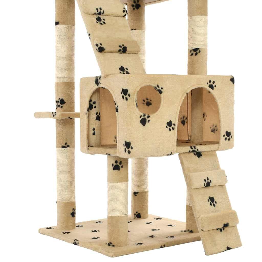 Albero per Gatti Tiragraffi Sisal 170 cm Zampe Stampate Beige — miniatura 4 di 5