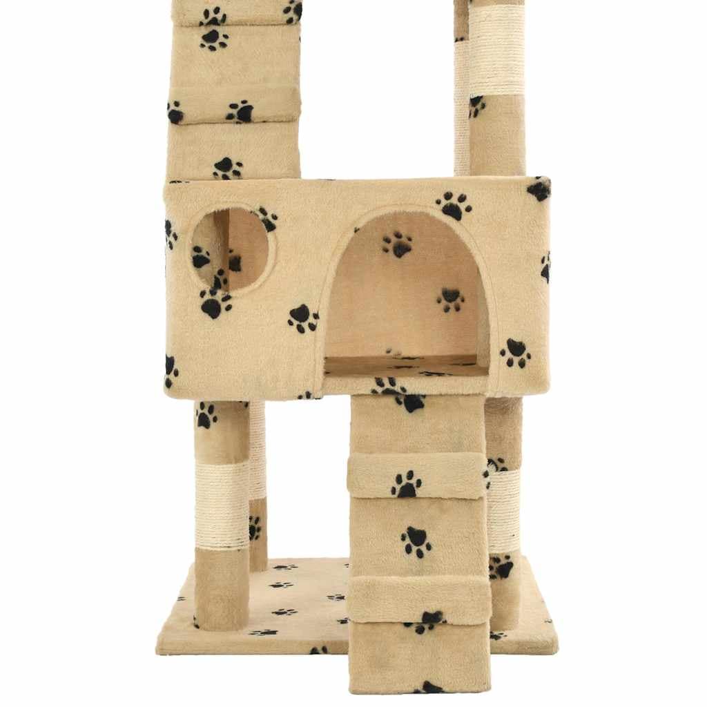 Albero per Gatti Tiragraffi Sisal 170 cm Zampe Stampate Beige — miniatura 5 di 5
