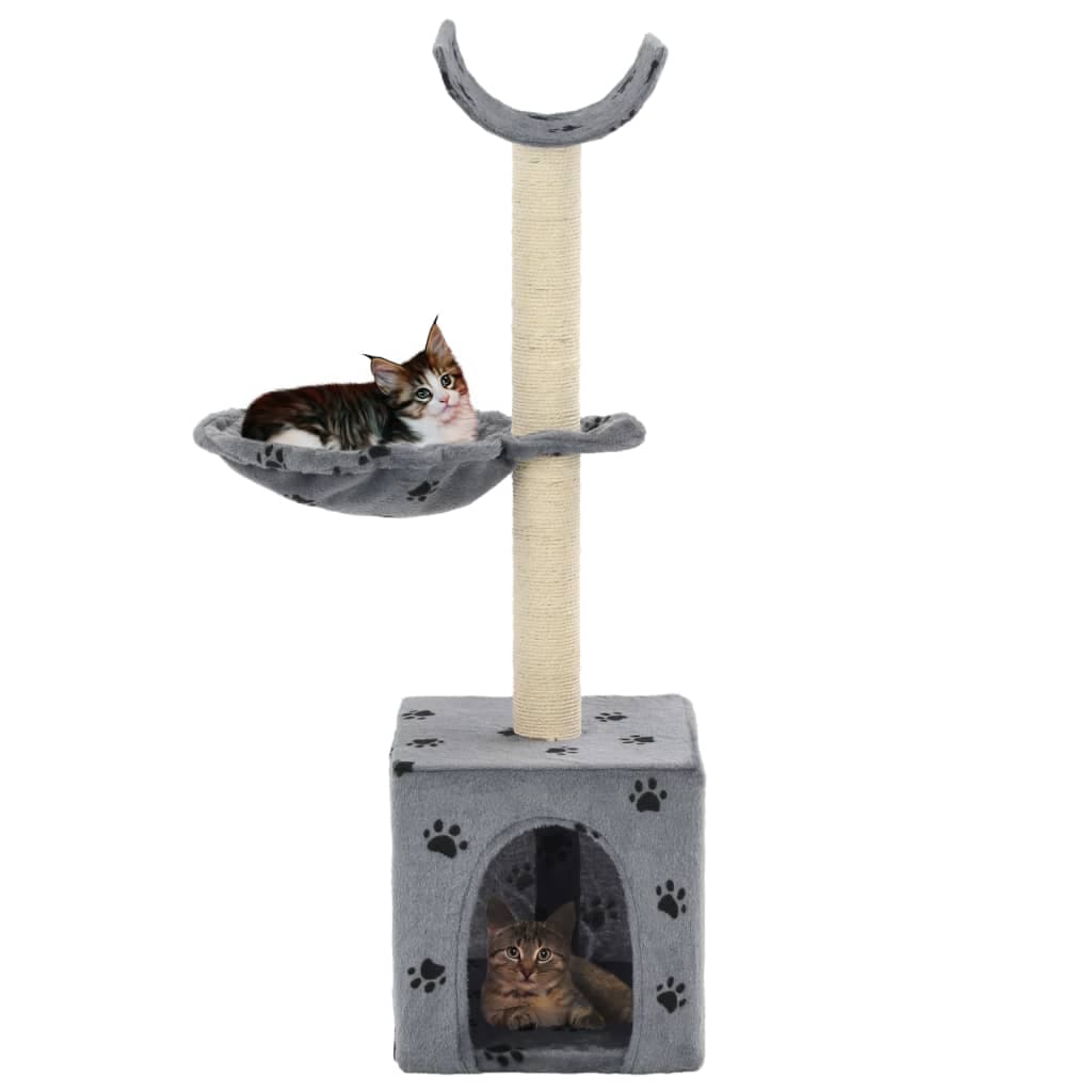 Albero per Gatti Tiragraffi Sisal 105 cm Zampe Stampate Grigio — miniatura 1 di 3