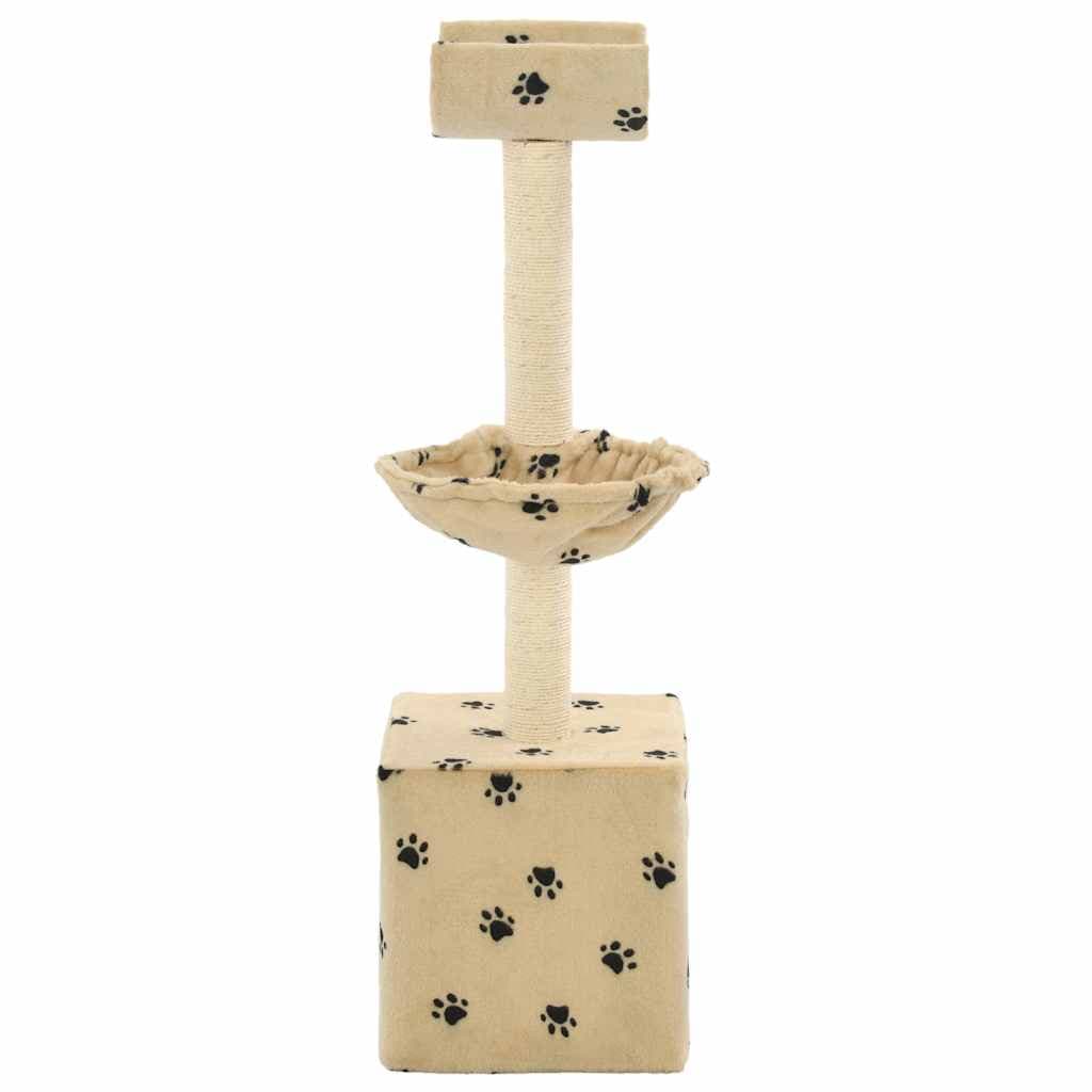 Albero per Gatti Tiragraffi Sisal 105 cm Zampe Stampate Beige — miniatura 2 di 3