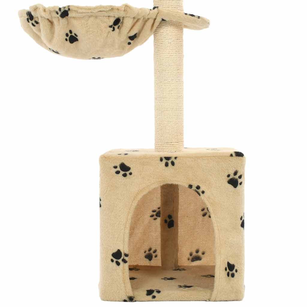 Albero per Gatti Tiragraffi Sisal 105 cm Zampe Stampate Beige — miniatura 3 di 3