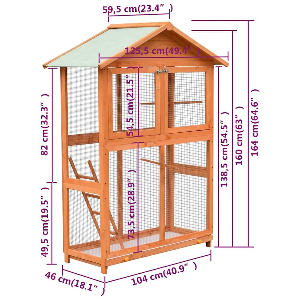 Gabbia per Uccelli in Legno di Pino e Abete 125,5x59,5x164 cm — miniatura 7 di 7