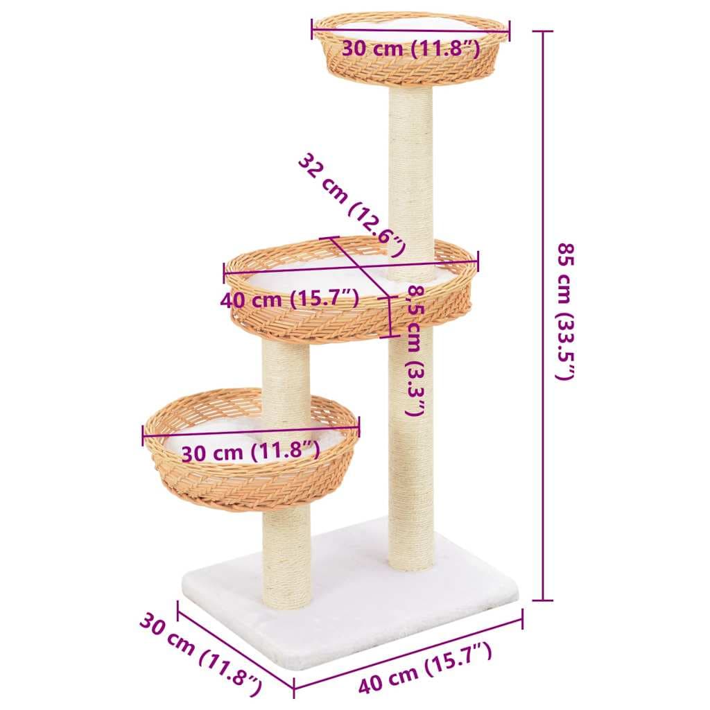Albero per Gatti in Salice Naturale 85 cm con 3 Ceste — miniatura 4 di 4