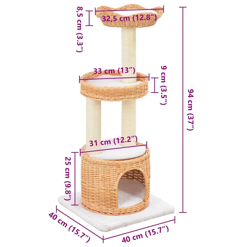 Albero per Gatti in Salice Naturale 94 cm con 2 Ceste e Casetta — miniatura 5 di 5