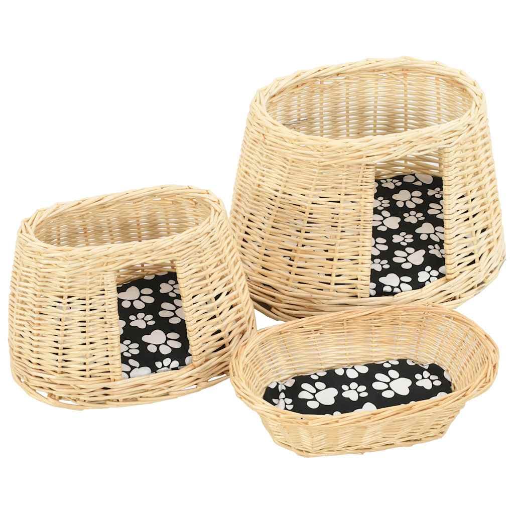 Set Ceste per Gatti con Cuscini 3 pz 47x34x60 cm Salice Naturale — miniatura 5 di 10