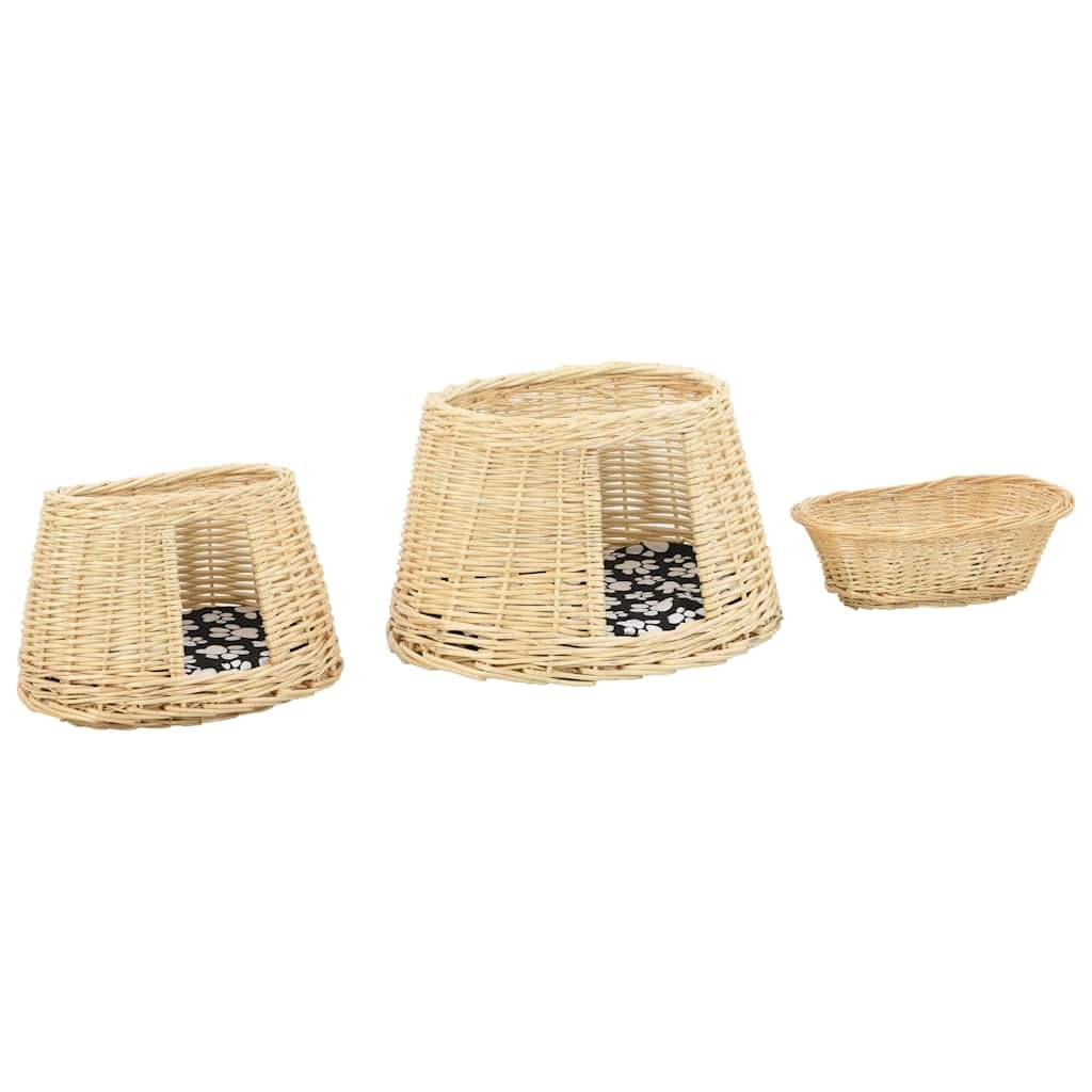 Set Ceste per Gatti con Cuscini 3 pz 47x34x60 cm Salice Naturale — miniatura 6 di 10