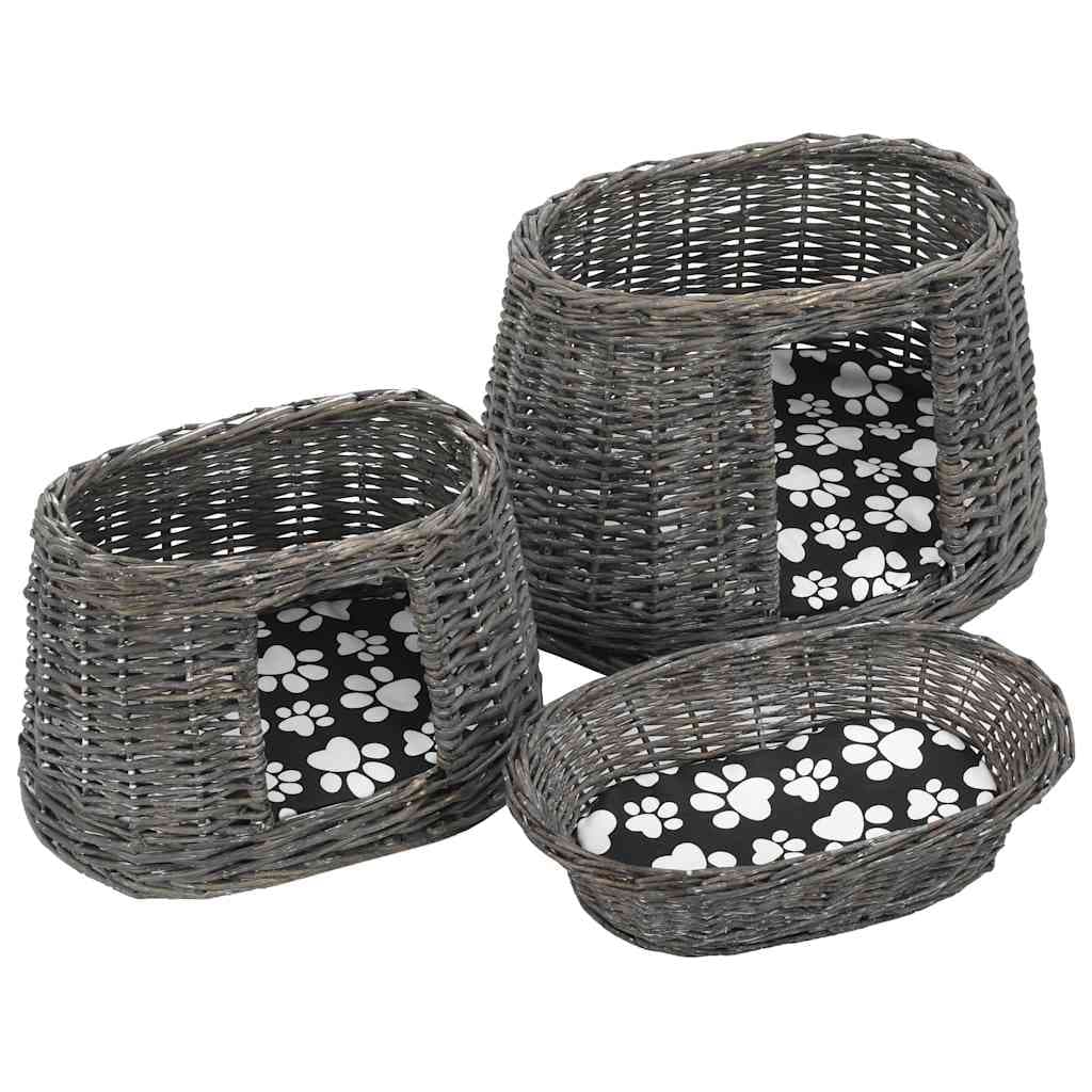 Ceste Gatti con Cuscini Grigio 3pz 47x34x60cm Salice Naturale — miniatura 5 di 10