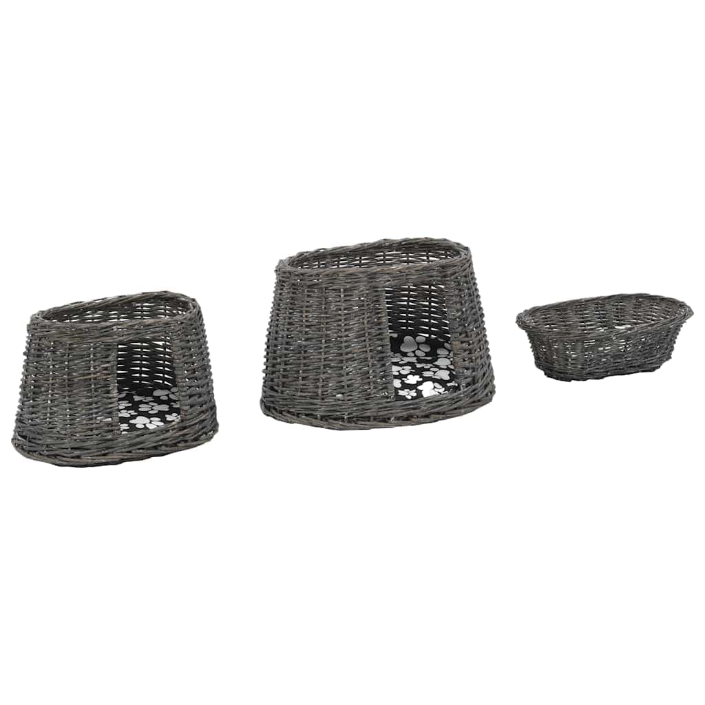 Ceste Gatti con Cuscini Grigio 3pz 47x34x60cm Salice Naturale — miniatura 6 di 10