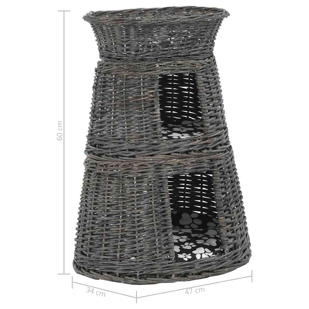 Ceste Gatti con Cuscini Grigio 3pz 47x34x60cm Salice Naturale — miniatura 10 di 10