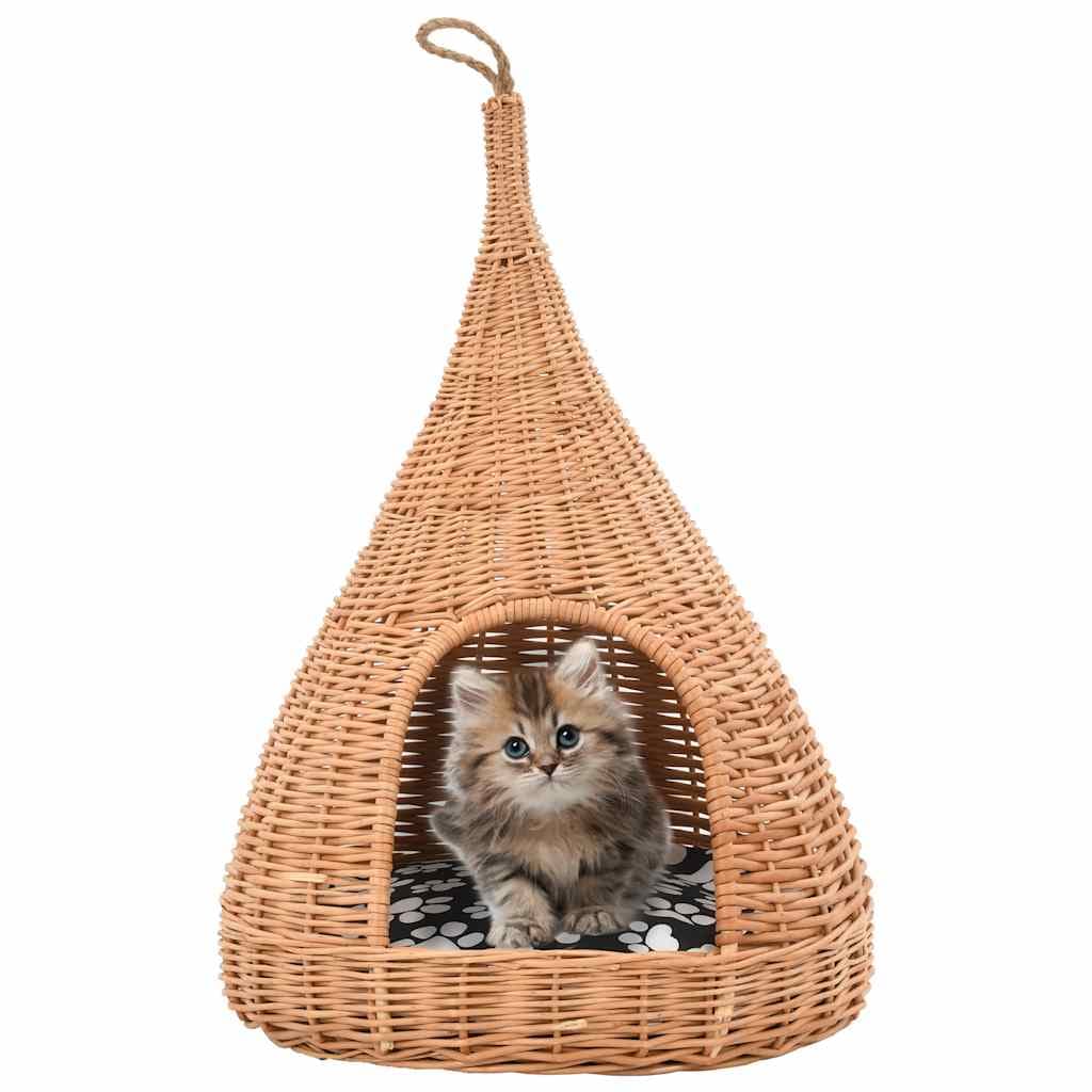 Cesta per Gatti con Cuscino 40x60cm Teepee Salice Naturale — miniatura 1 di 7