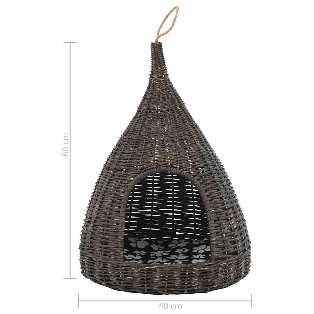 Cesta per Gatti Cuscino Grigio 40x60cm Teepee Salice Naturale — miniatura 7 di 7