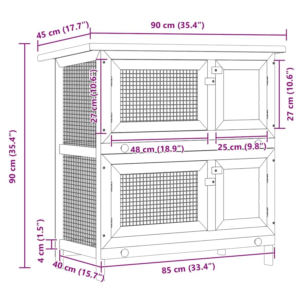 Conigliera per Esterni con 4 Porte Grigia in Legno — miniatura 7 di 8