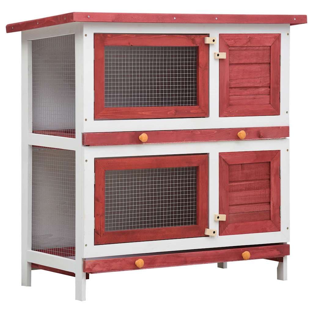 Conigliera per Esterni con 4 Porte Rosso in Legno — miniatura 2 di 8
