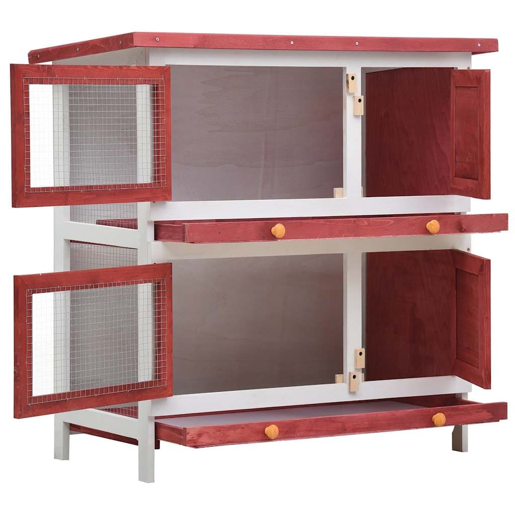 Conigliera per Esterni con 4 Porte Rosso in Legno — miniatura 3 di 8