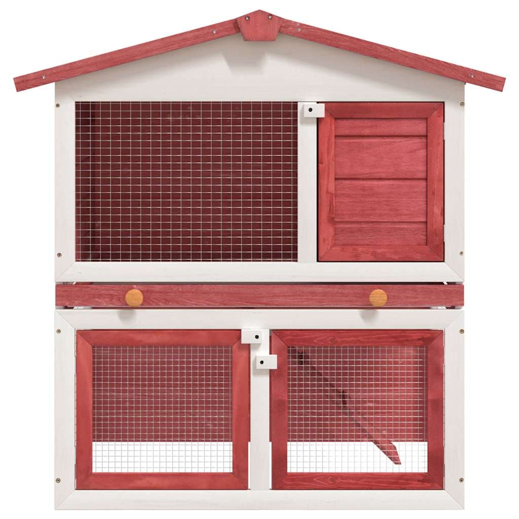 Conigliera per Esterni con 3 Porte Rossa in Legno — miniatura 1 di 5