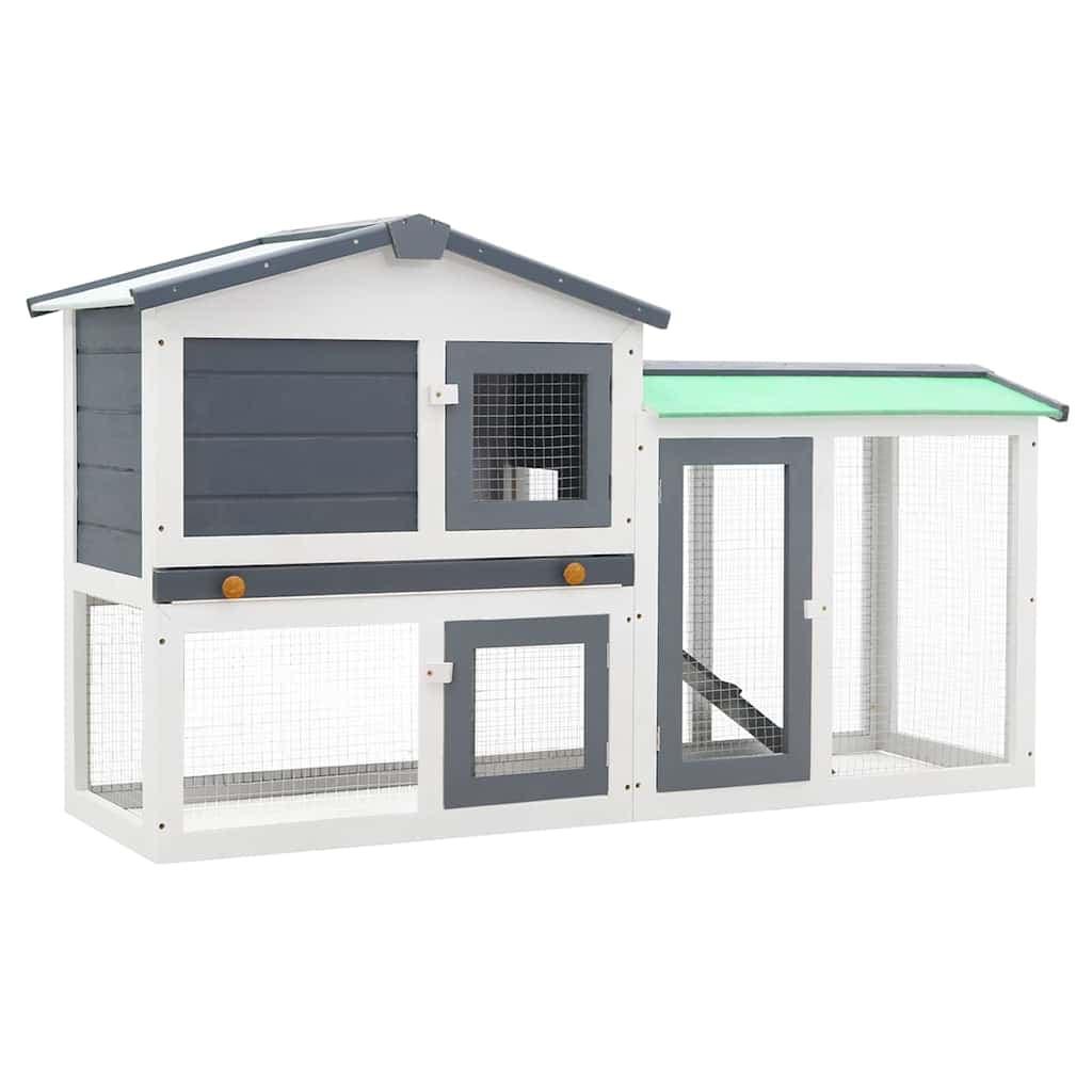 Conigliera per Esterni Grande Grigia e Bianca 145x45x84cm Legno — miniatura 2 di 9