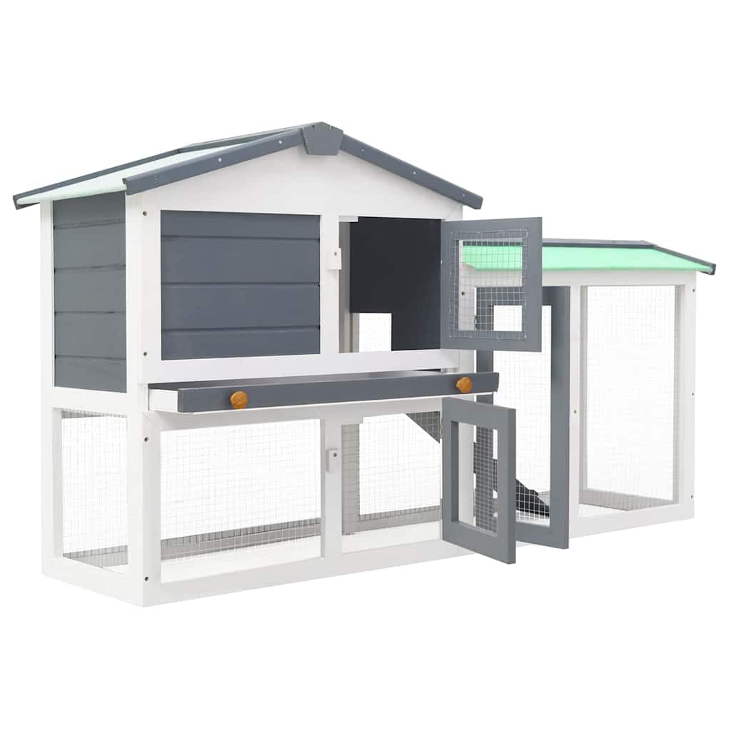 Conigliera per Esterni Grande Grigia e Bianca 145x45x84cm Legno — miniatura 3 di 9