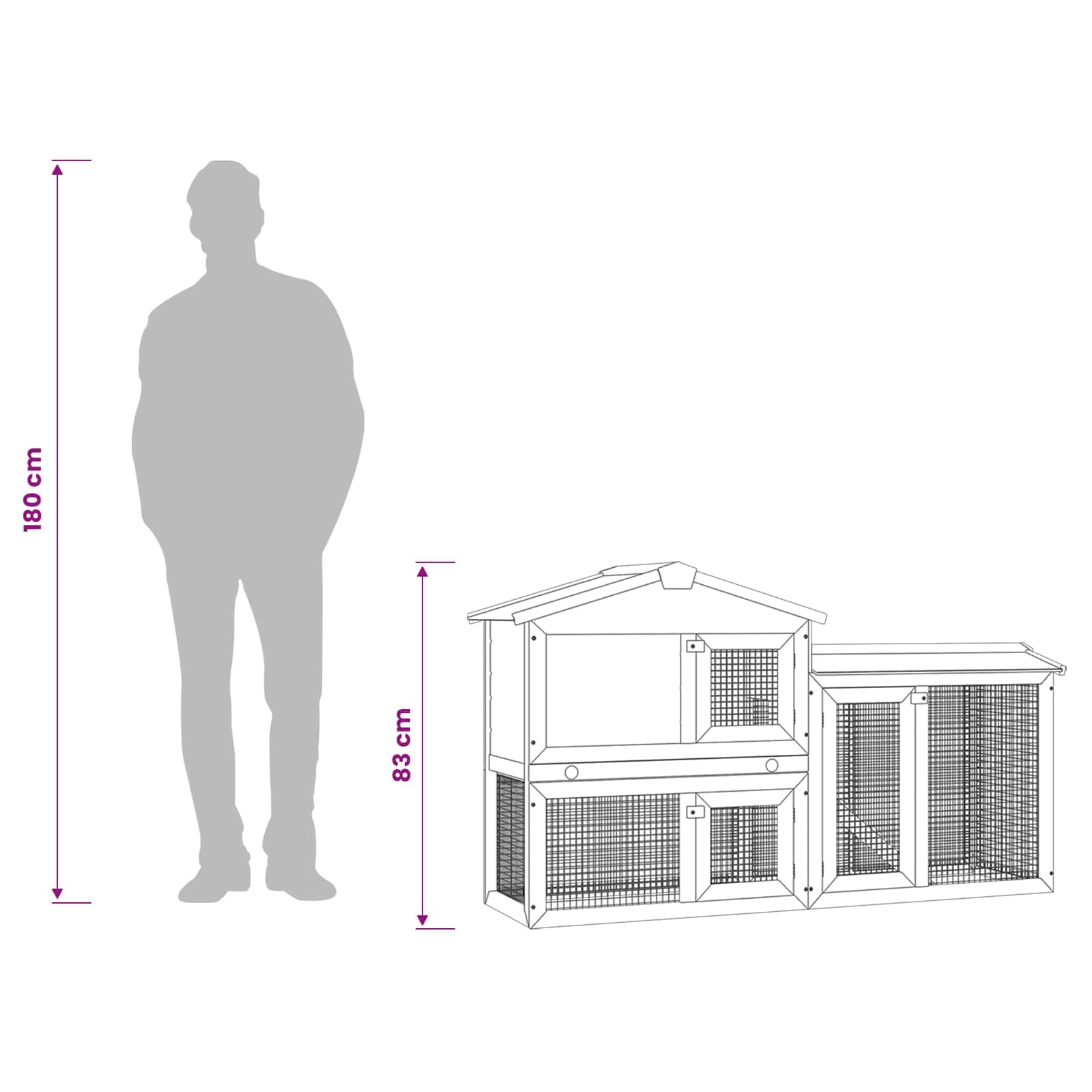 Conigliera per Esterni Grande Grigia e Bianca 145x45x84cm Legno — miniatura 9 di 9