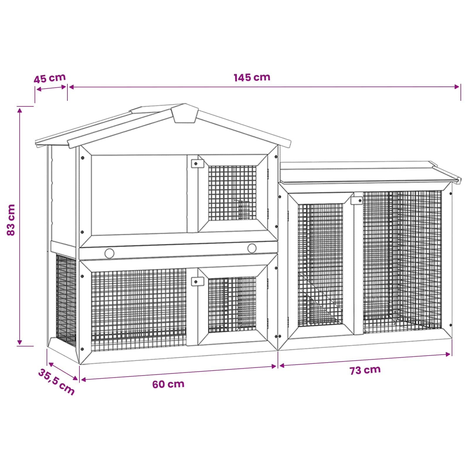 Conigliera per Esterni Grande Grigia e Bianca 145x45x84cm Legno — miniatura 6 di 9