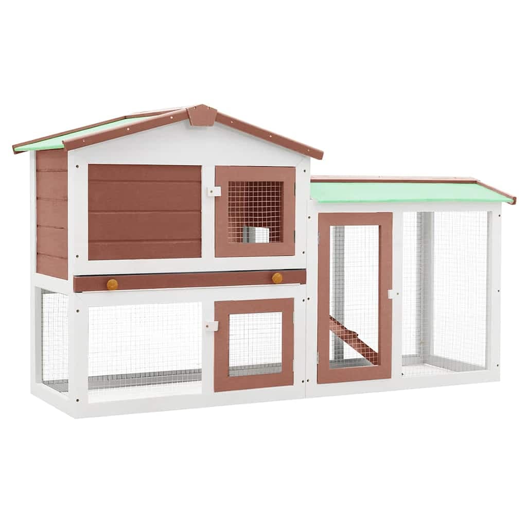 Conigliera per Esterni Grande Marrone Bianca 145x45x84 cm Legno — miniatura 2 di 7