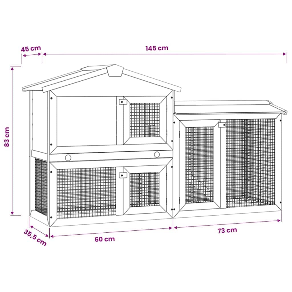 Conigliera per Esterni Grande Marrone Bianca 145x45x84 cm Legno — miniatura 6 di 7