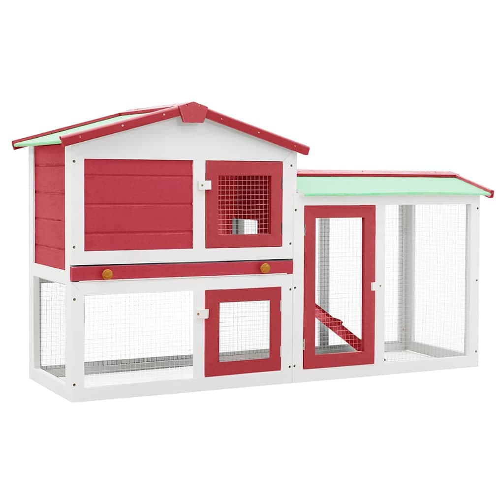 Conigliera per Esterni Grande Rossa e Bianca 145x45x84 cm Legno — miniatura 2 di 7