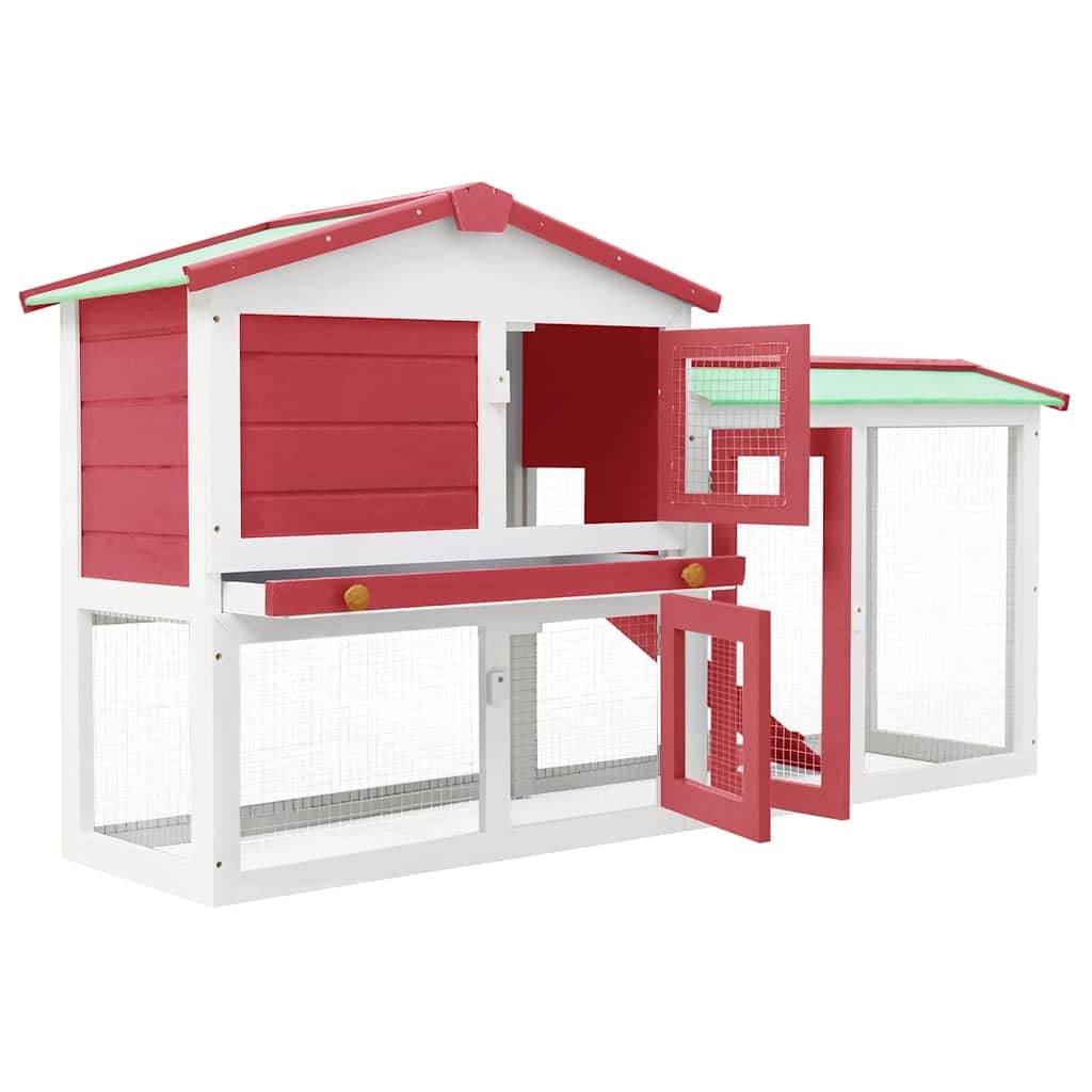 Conigliera per Esterni Grande Rossa e Bianca 145x45x84 cm Legno — miniatura 3 di 7