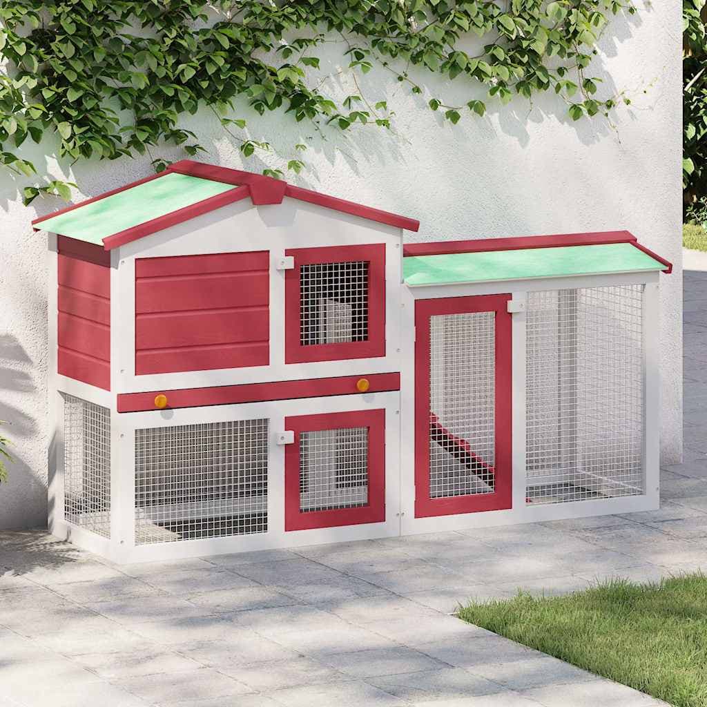 Conigliera per Esterni Grande Rossa e Bianca 145x45x84 cm Legno — miniatura 1 di 7