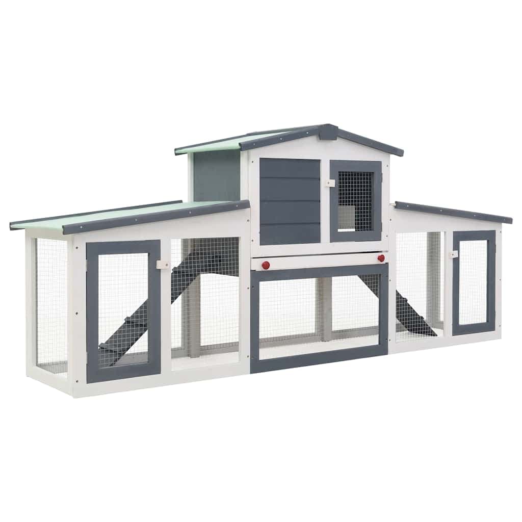 Conigliera per Esterni Grande Grigia e Bianca 201x45x85cm Legno — miniatura 2 di 8