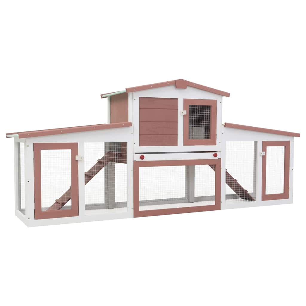 Conigliera per Esterni Grande Marrone Bianca 201x45x85cm Legno — miniatura 2 di 8