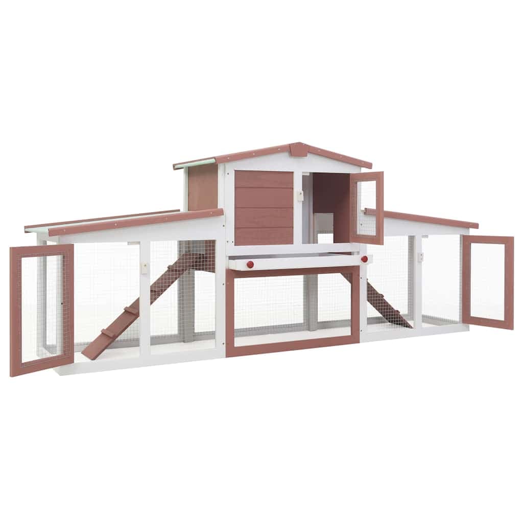 Conigliera per Esterni Grande Marrone Bianca 201x45x85cm Legno — miniatura 3 di 8