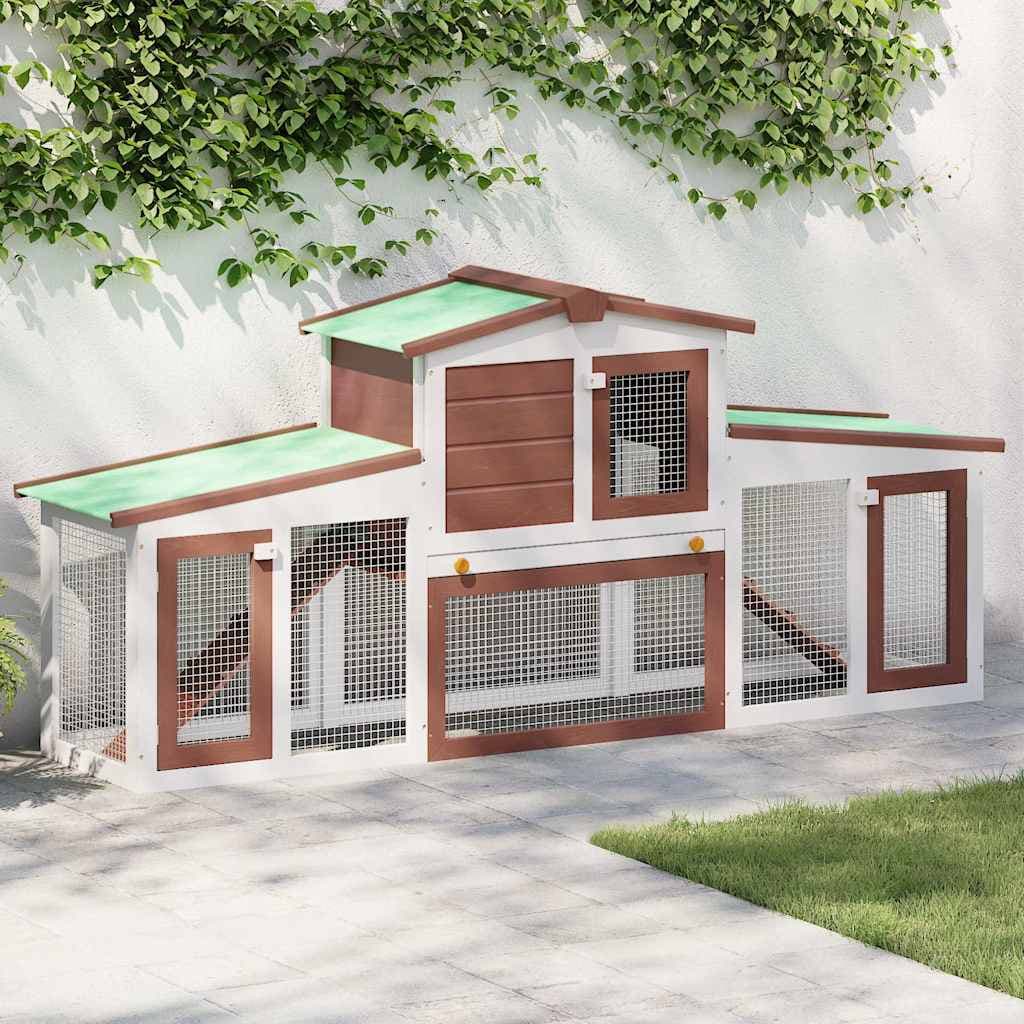 Conigliera per Esterni Grande Marrone Bianca 201x45x85cm Legno — miniatura 1 di 8